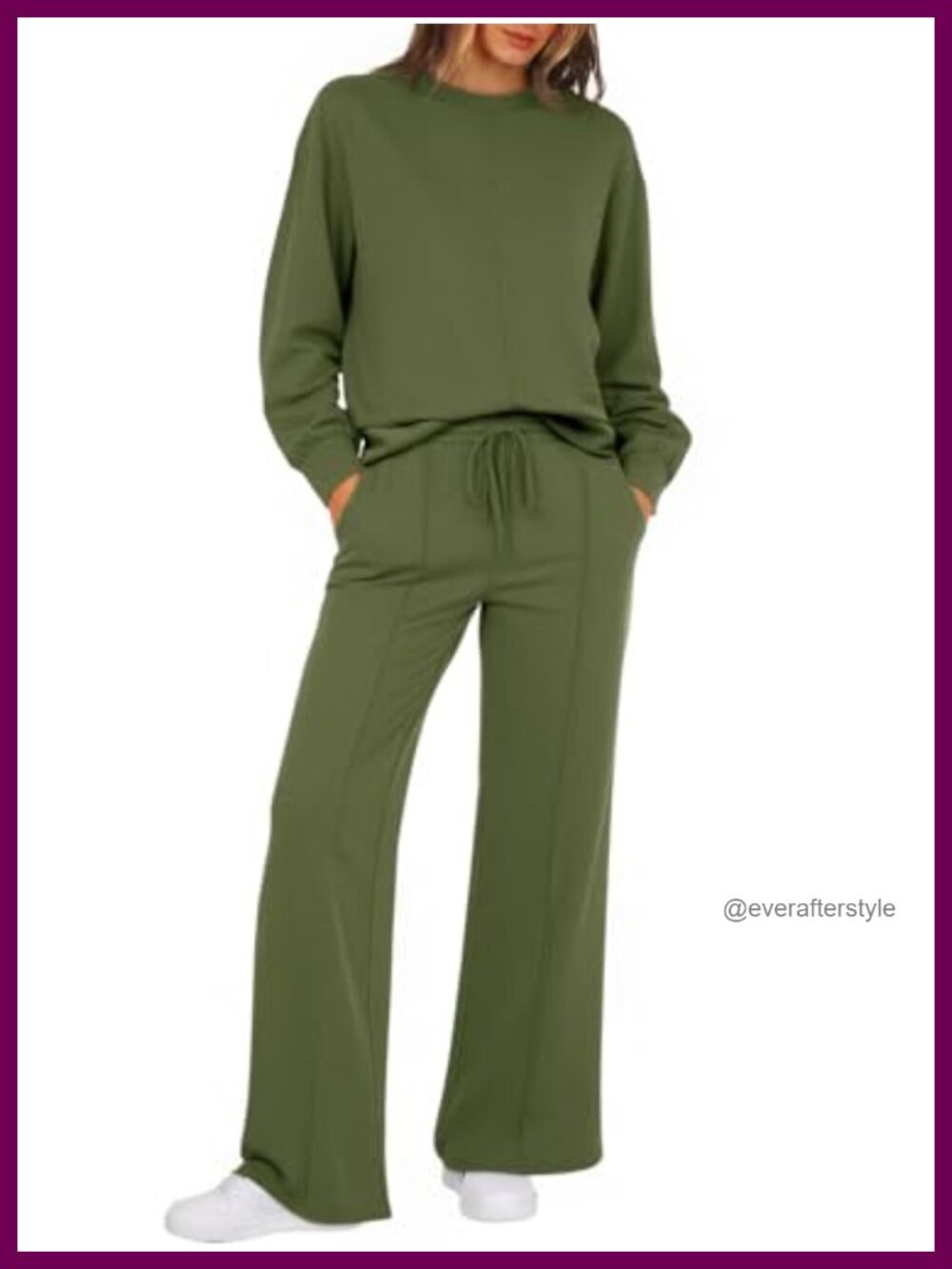 Womens 2 Piece Lounge Set Long Sleeve Top Wide Leg Pants Loose Tracksuit